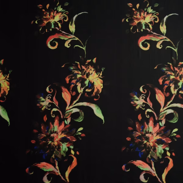 Szyfon tkaniny czarny kwiaty szer. 150 cm